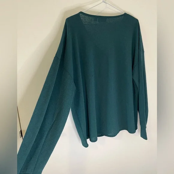 Sussan Size L Teal Green Tie Front Top Long Sleeve Blouse - Picture 2 of 15
